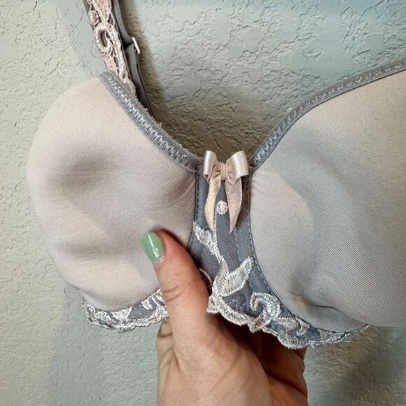 Simone Perele Light Pink & Grey Lace Detail Full Coverage Bra - Size 34C - EUC - Picture 5 of 6